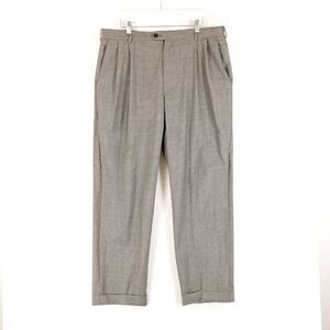 DAMAGED Zanella Nordstrom Bennett Wool Star Check Gray Dress Pants 36/29 Black W